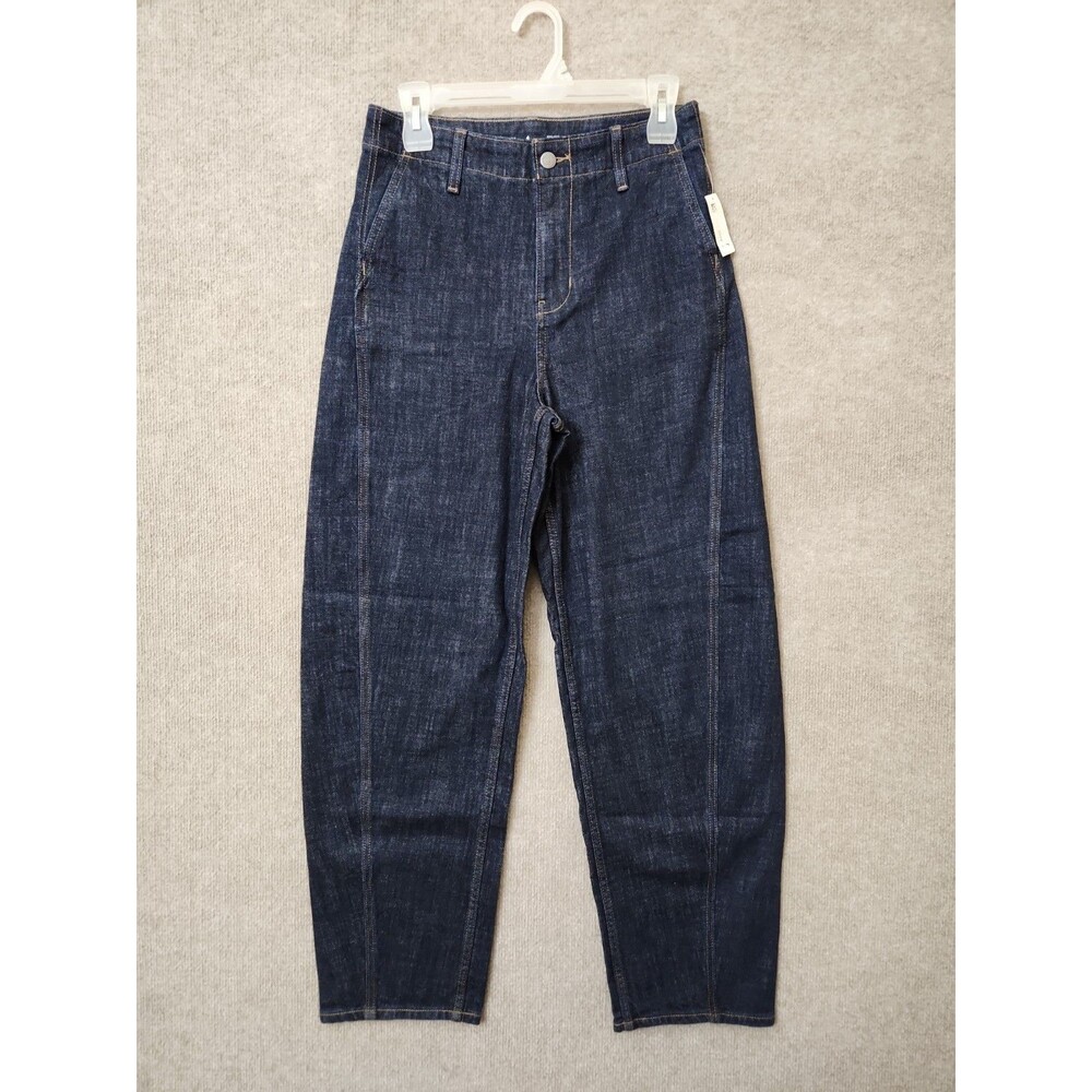 Old Navy Barrel Ankle Jeans Womens 4 Tall Blue Dark Wash High Rise NEW - Picture 4 of 11